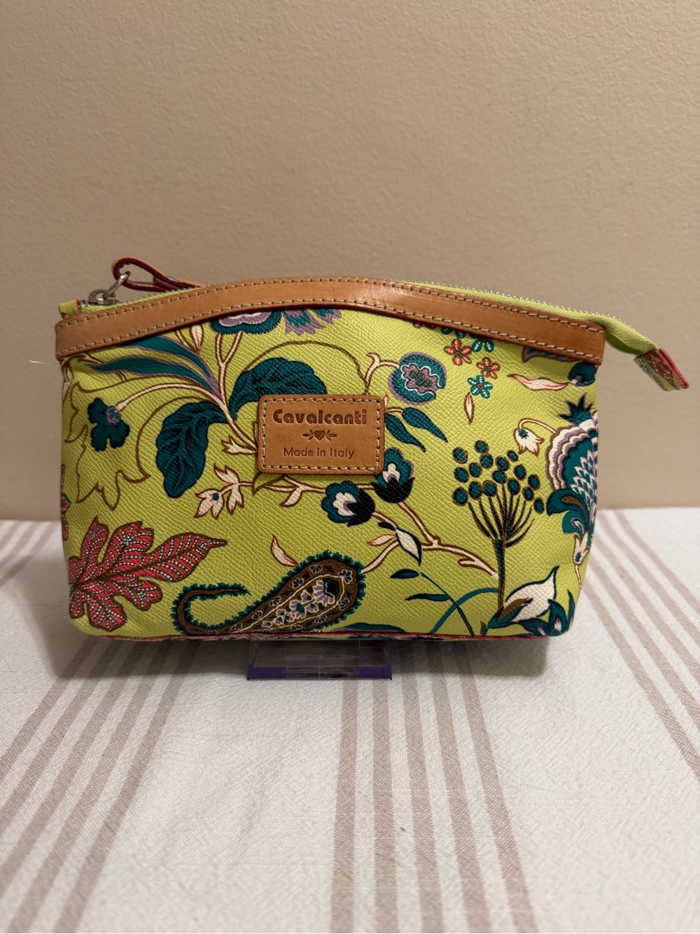 Cavalcanti Made in Italy Genuine Leather Floral Cosmetic Bag Wristlet